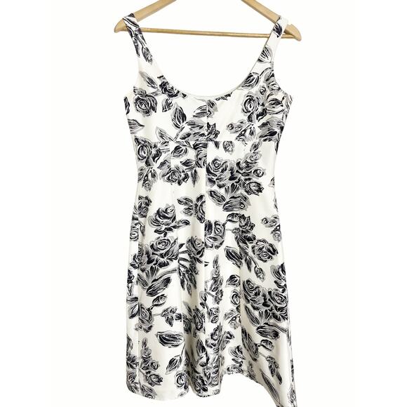 Laundry by Shelly Segal Black White Sequin Floral Silk Cocktail Dress Size 6 - Picture 5 of 8